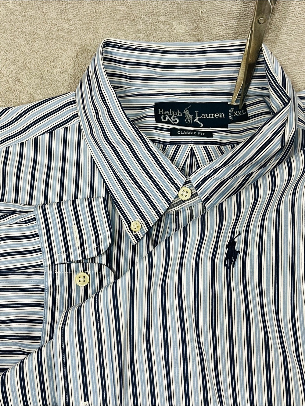 Ralph Lauren Polo Long Sleeve Shirt Mens XXL Blue Stripe Pony